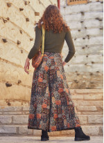 Khaki Printed Pockets Detailed Button-Up Wide Leg Pants